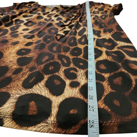 Liz Mccoy Blouse Size 1X Animal Print Tie Front Short Sleeves Stretch - Picture 9 of 11